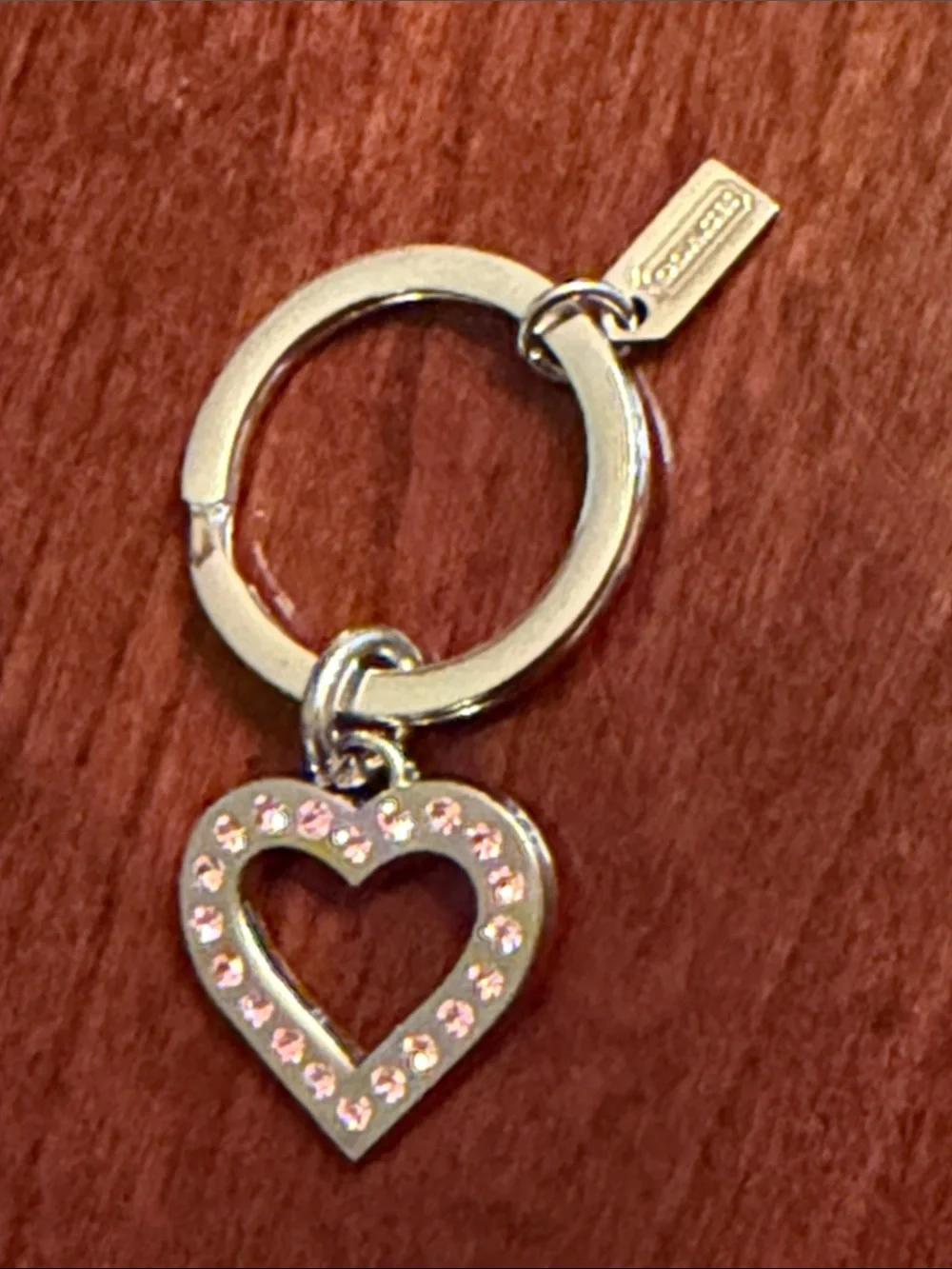 Coach Silver-Tone Key Ring with Pink Rhinestones